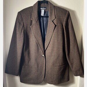 Vintage Sag Harbor Multicolor Houndstooth One Button Blazer Jacket Fall Size 16